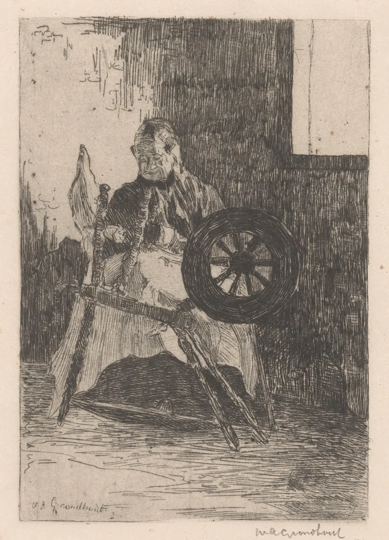 Vrouw Achter Een Spinnewiel by Willem Adrianus Grondhout - Canvas Print