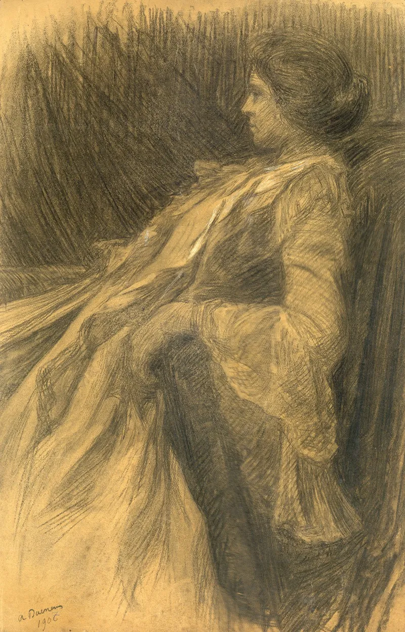 Vrouw Achteruitzittend In Stoel by Albert Daenens - Canvas Print