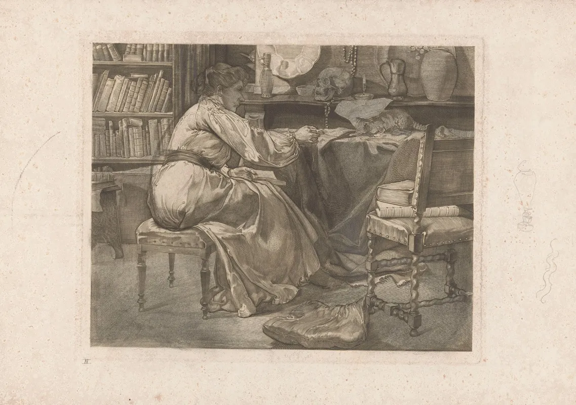 Vrouw En Kat In Atelier