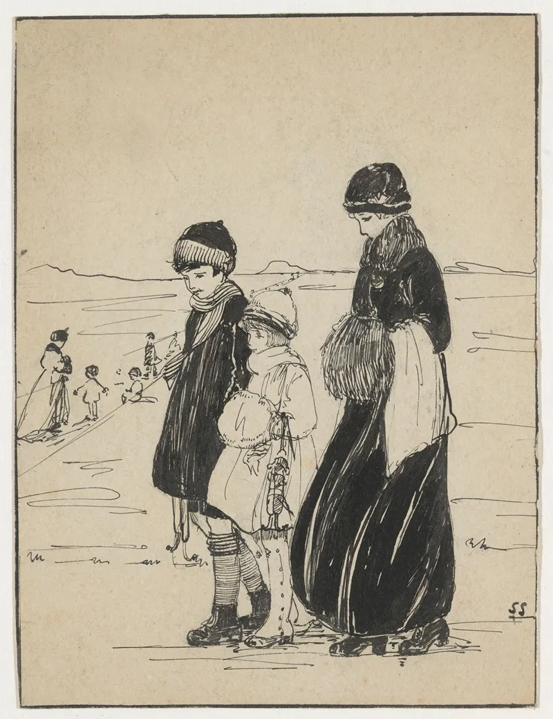 Vrouw En Meisjes Bij Een Schaatsbaan