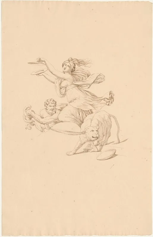 Vrouw Met Bekkens Bij Bacchusfiguur Met Slang En Leeuw by David Humbert de Superville - Canvas Print