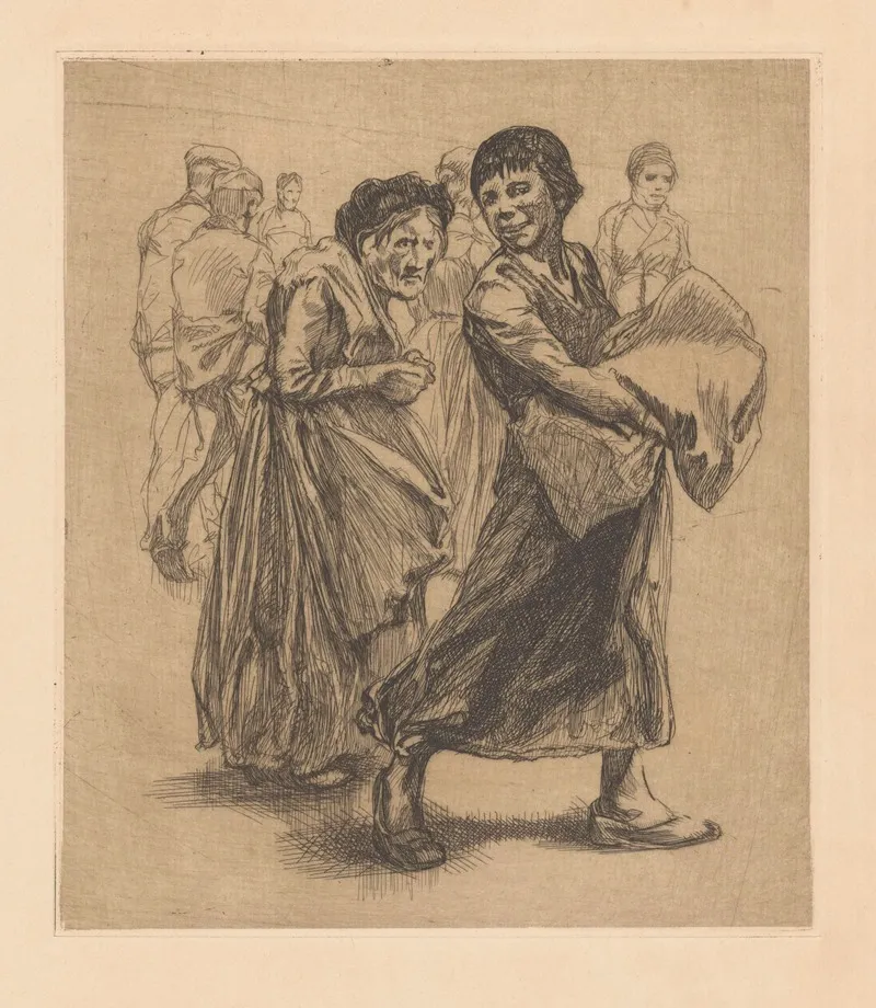 Vrouw Met Zak En Vrouw Met Krom Postuur by Johannes Josephus Aarts - Canvas Print