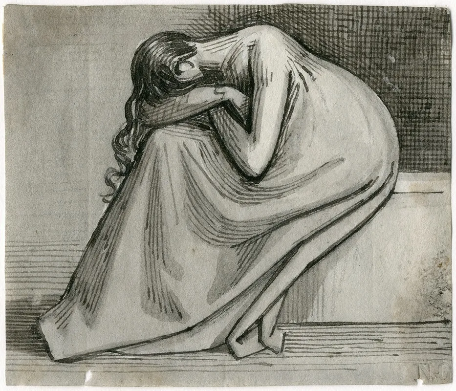 Vrouw Op Een Bank Het Hoofd In De Armen Begraven by David Humbert de Superville - Canvas Print