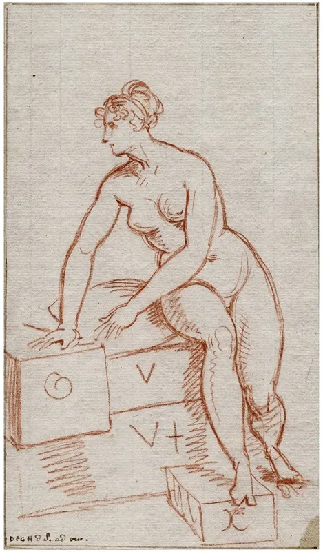 Vrouwelijk Naakt Zittend Op Enige Gemerkte Blokken by David Humbert de Superville - Canvas Print