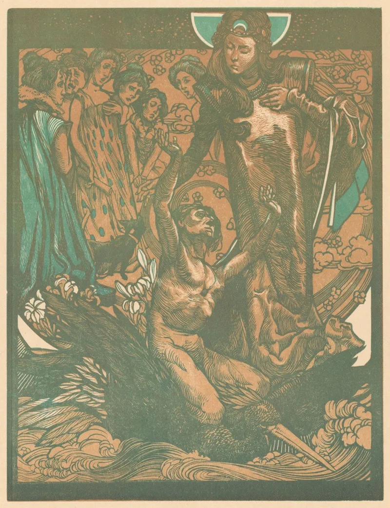 Vrouwenfiguren Met Man Op Rug Van Vogel 2