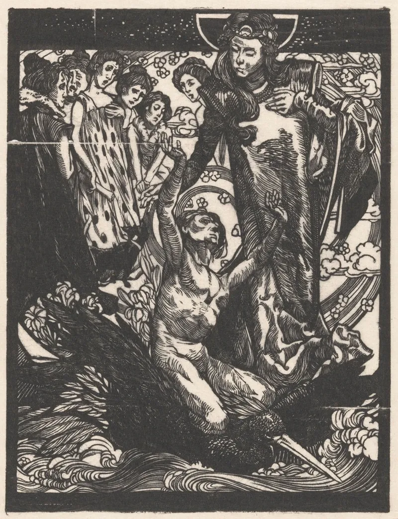 Vrouwenfiguren Met Man Op Rug Van Vogel 3 by Johannes Josephus Aarts - Canvas Print