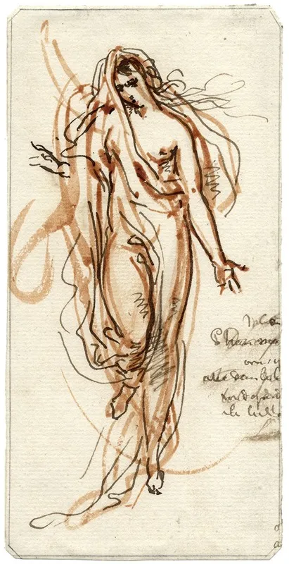 Vrouwenfiguur Met Opgetrokken Been Half Gesluierd by David Humbert de Superville - Canvas Print