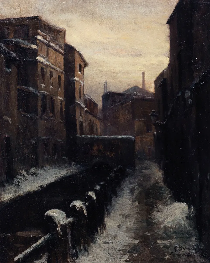 Vue De La Bievre Ruelle Des Gobelins Effet De Neige by Germain Eugène Bonneton - Canvas Print
