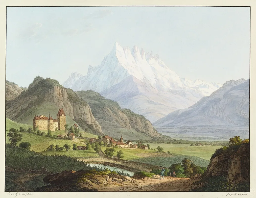 Vue De La Dent Du Midi Et Du Chateau De Lanex by Jean-Antoine Linck - Canvas Print