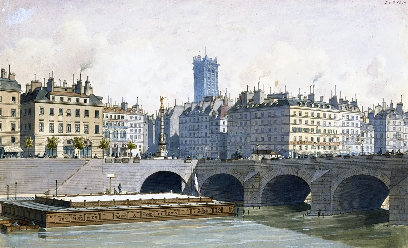 Vue De La Place Du Chatelet Et Le Pont Aux Changes En 1830 by Fédor Hoffbauer - Canvas Print