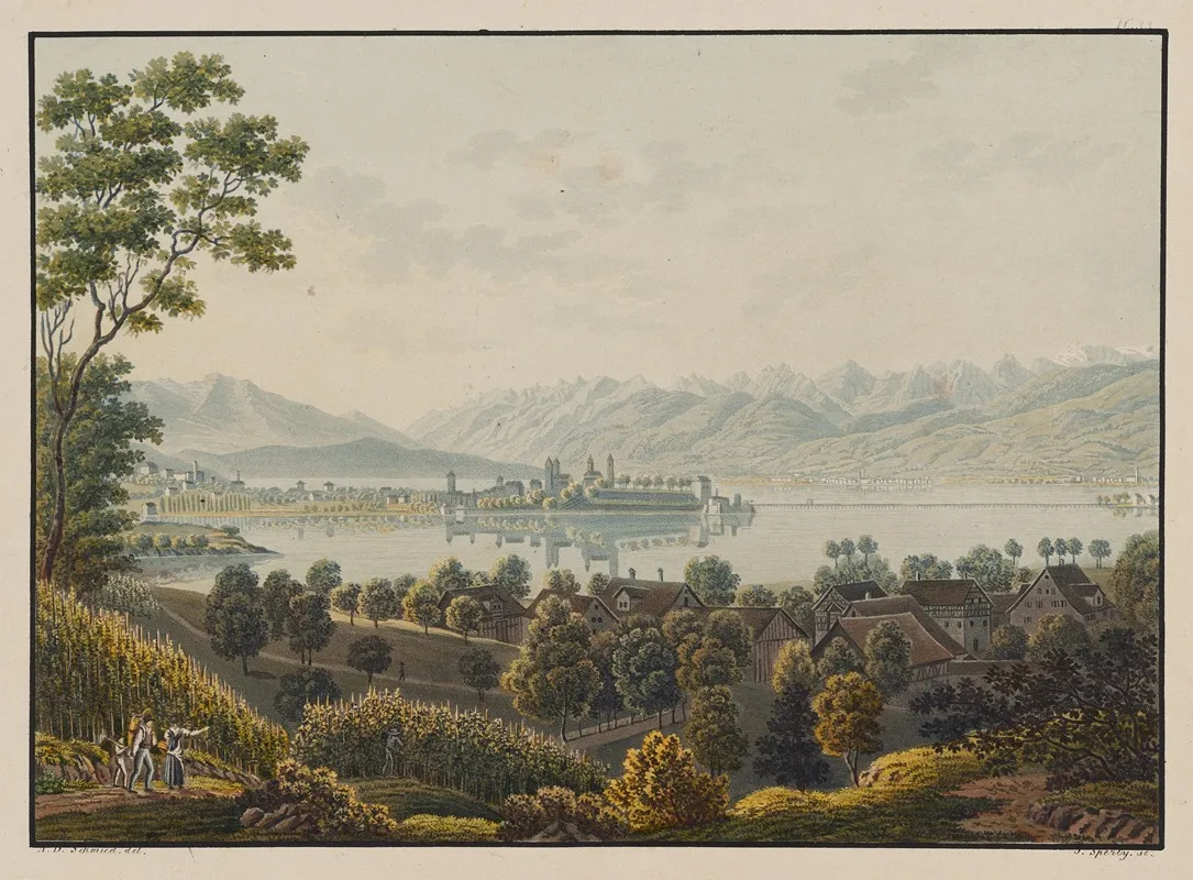 Vue De Rapperschwyl Vers Lachen Lac De Zurich by David Alois Schmid - Canvas Print