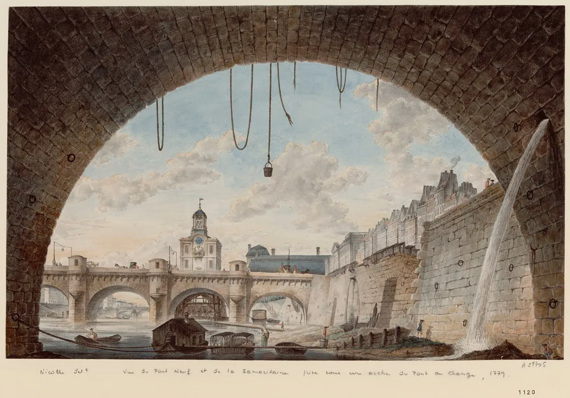 Vue Du Pont Neuf Et De La Samaritaine Prise Sous Une Arche Du Pont Au Change by Victor-Jean Nicolle - Canvas Print