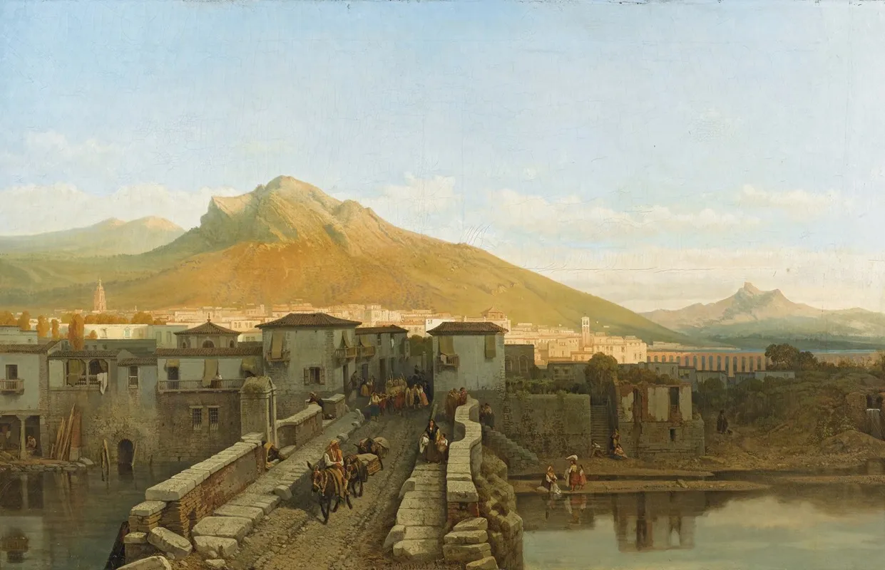 Vue Dune Ville Probablement Du Nord De Lespagne by François Antoine Bossuet - Canvas Print