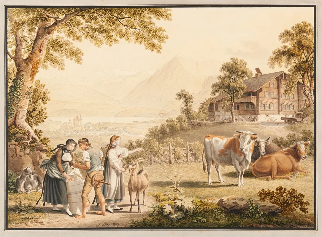 Vue Sur Le Lac De Thoune Depuis Steffisbourg by Gabriel Lory the older - Canvas Print