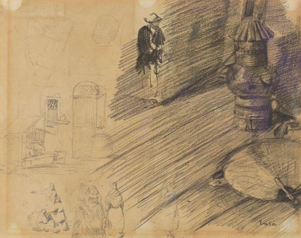 Waaier Lamp En Figuren by James Ensor - Canvas Print