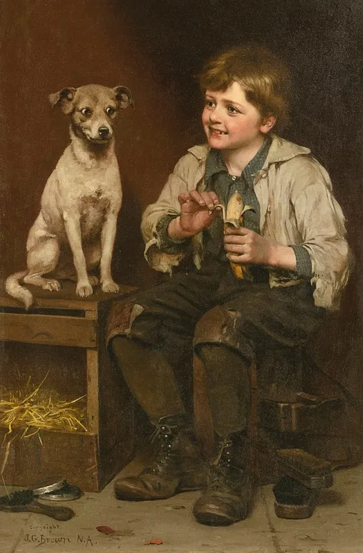 Waiting For A Bite by John George Brown - Canvas Print