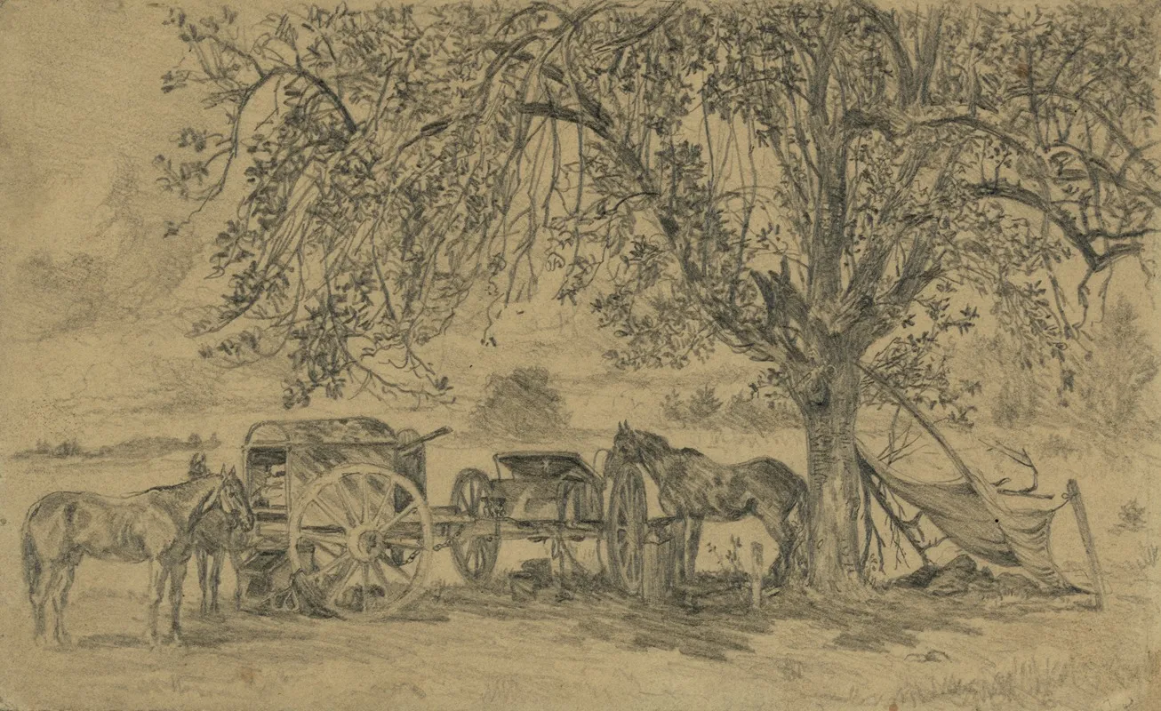 Waiting For The Blacksmith Artillery Forge by Edwin Forbes - Canvas Print