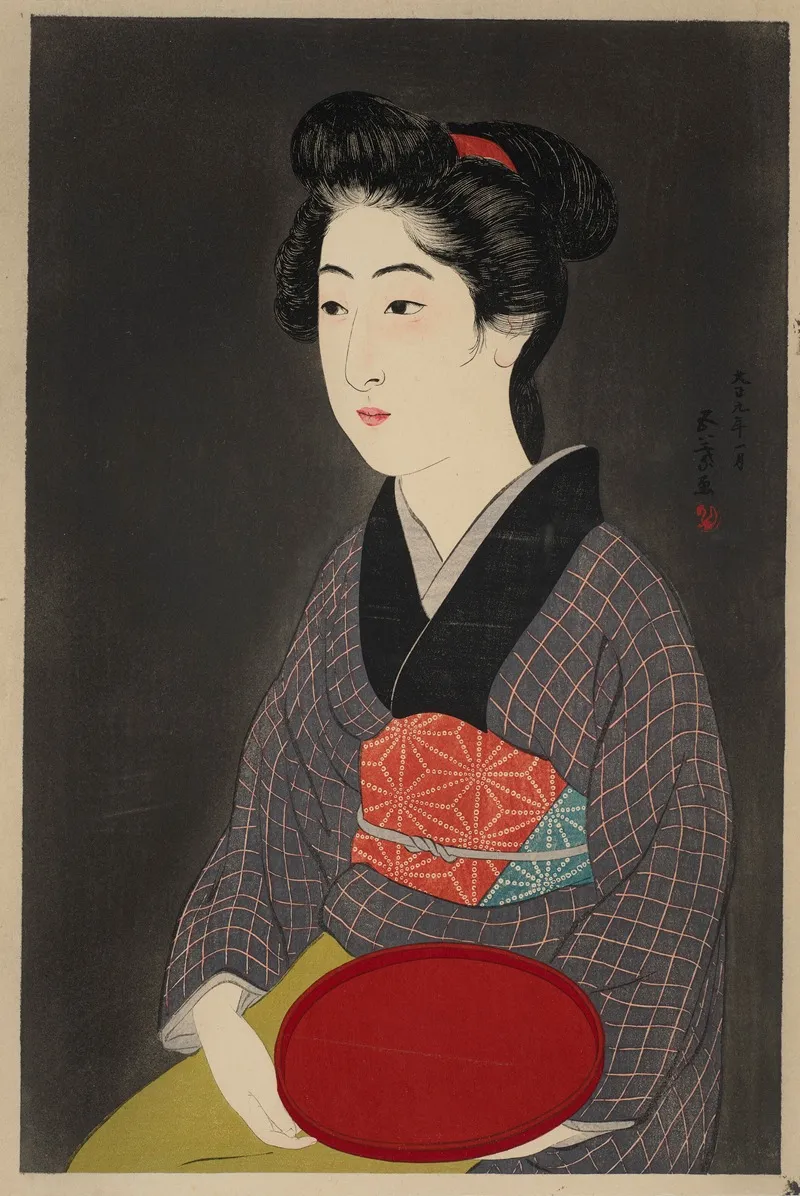 Waitress With A Red Tray Portrait Of Onao A Maid At The Matsuyoshi Inn Kyoto