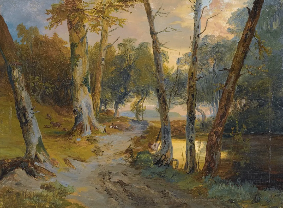 Wald Mit Kleinem Weiher Forest Interior With Pond by Carl Blechen - Canvas Print