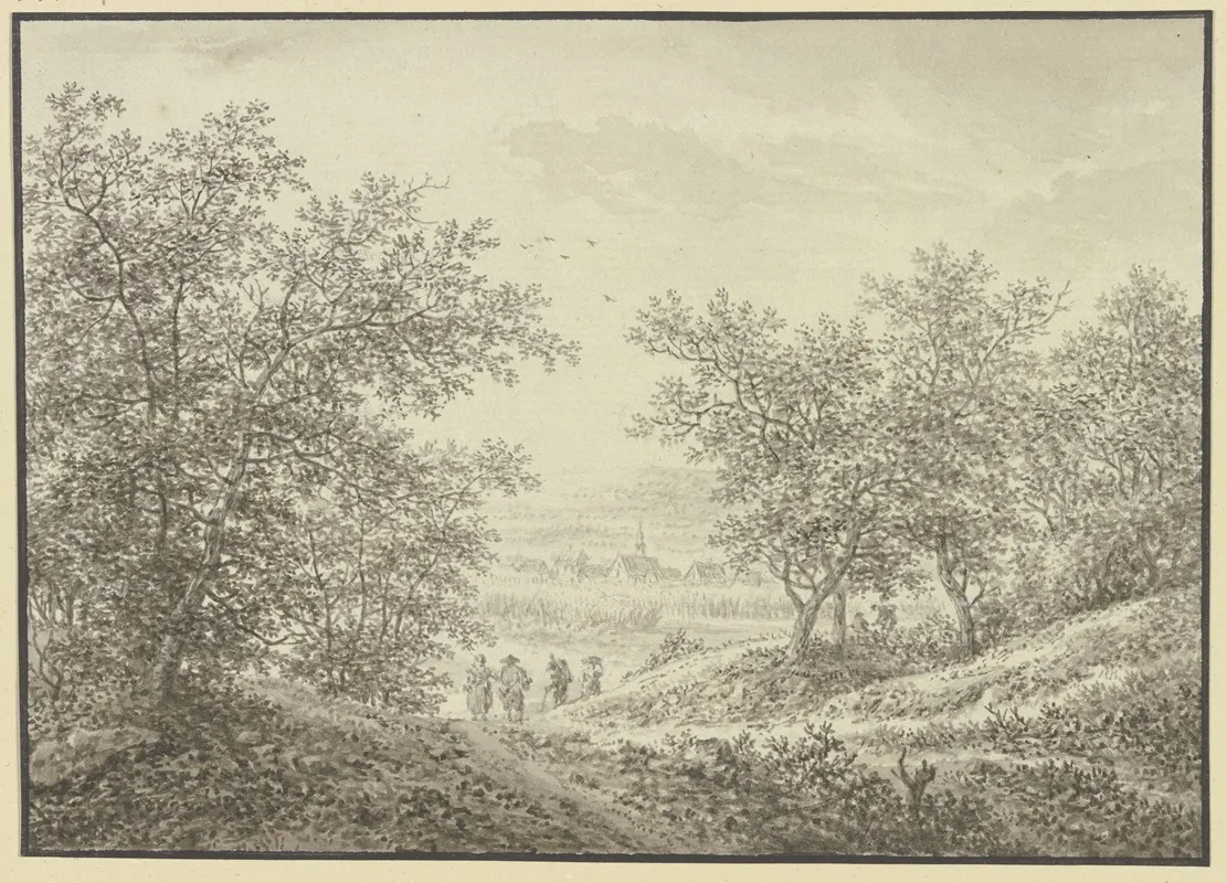 Waldausgang Mit Blick Auf Ein Dorfchen Im Vordergrund Vier Figuren by Karl Franz Kraul - Canvas Print