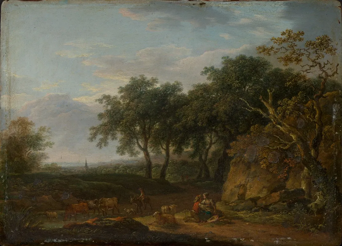 Waldlandschaft Mit Hirt Und Herde by Ferdinand Kobell - Canvas Print