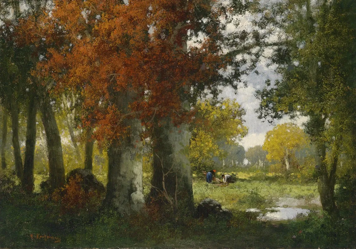 Waldlichtung Mit Reisigsammlern by Adolf Kaufmann - Canvas Print