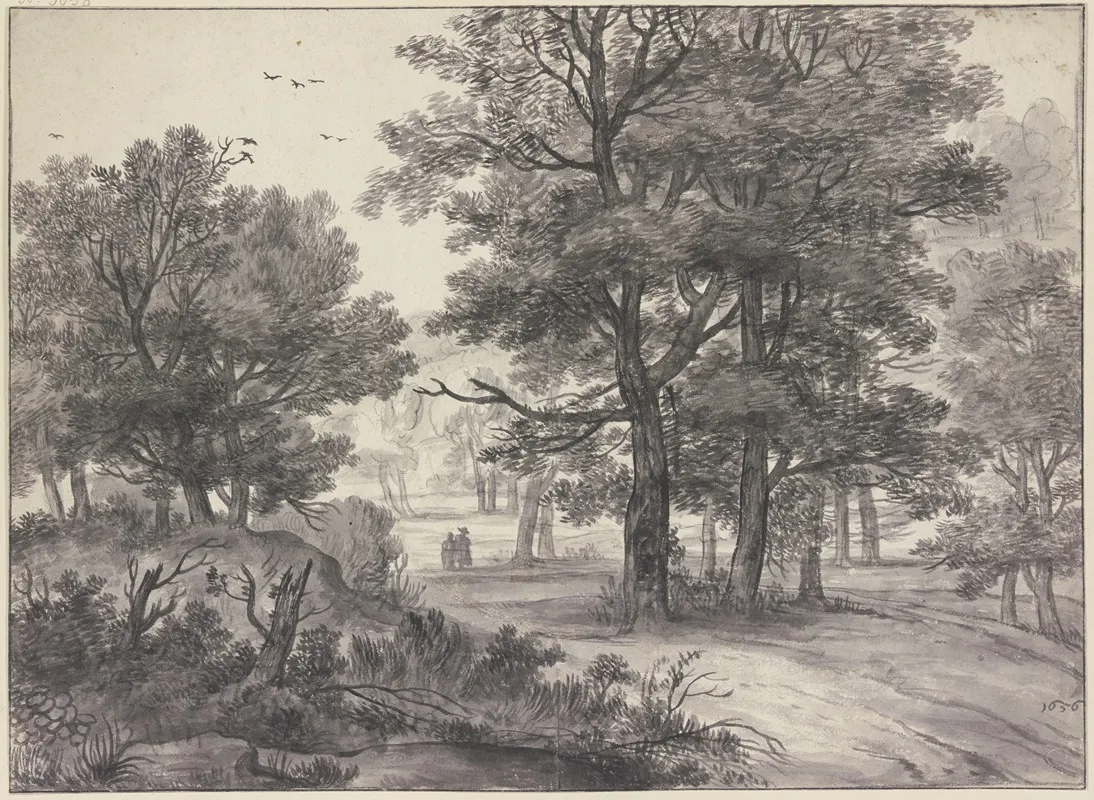 Waldpartie Auf Dem Weg Zwei Figuren Links Oben Mehrere Raben by Roelant Roghman - Canvas Print