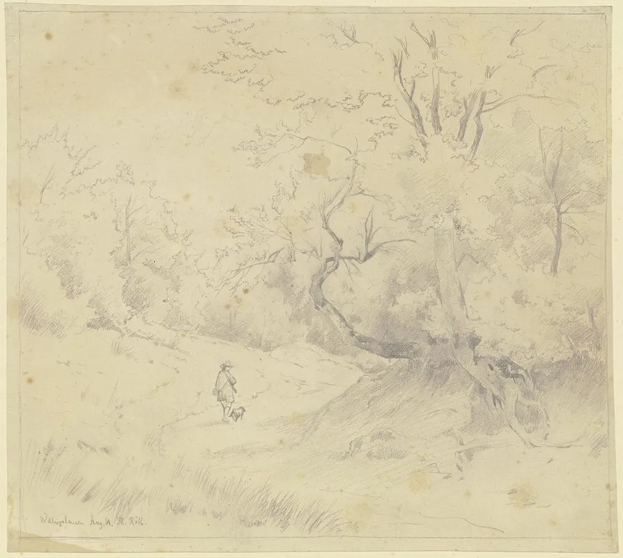 Waldweg Bei Willingshausen Mit Jager Und Hund by Philipp Röth - Canvas Print