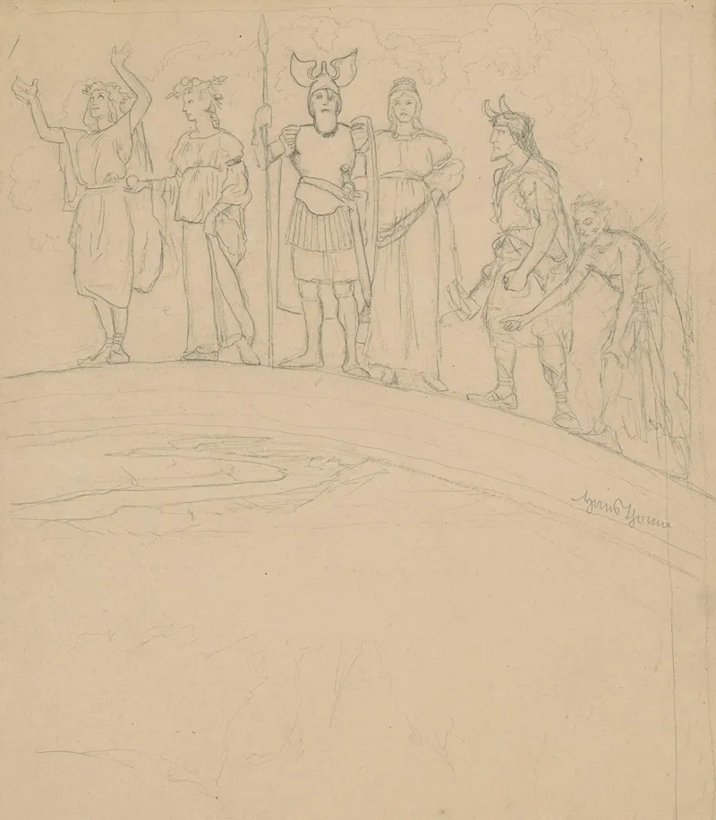 Walhalla Germanic Deities Standing On The Rainbow by Hans Thoma - Canvas Print