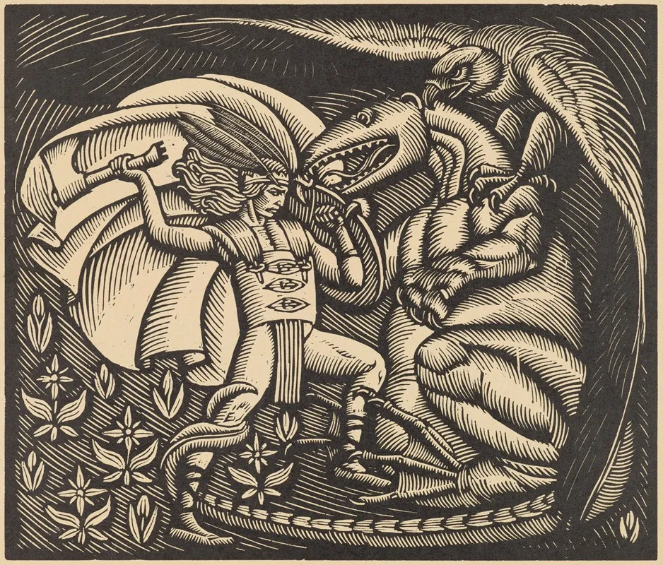 Walka Ze Smokiem by Władysław Skoczylas - Canvas Print