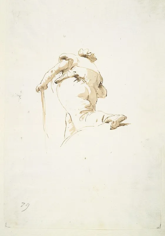 Walking Male Figure Seen Obliquely From Below