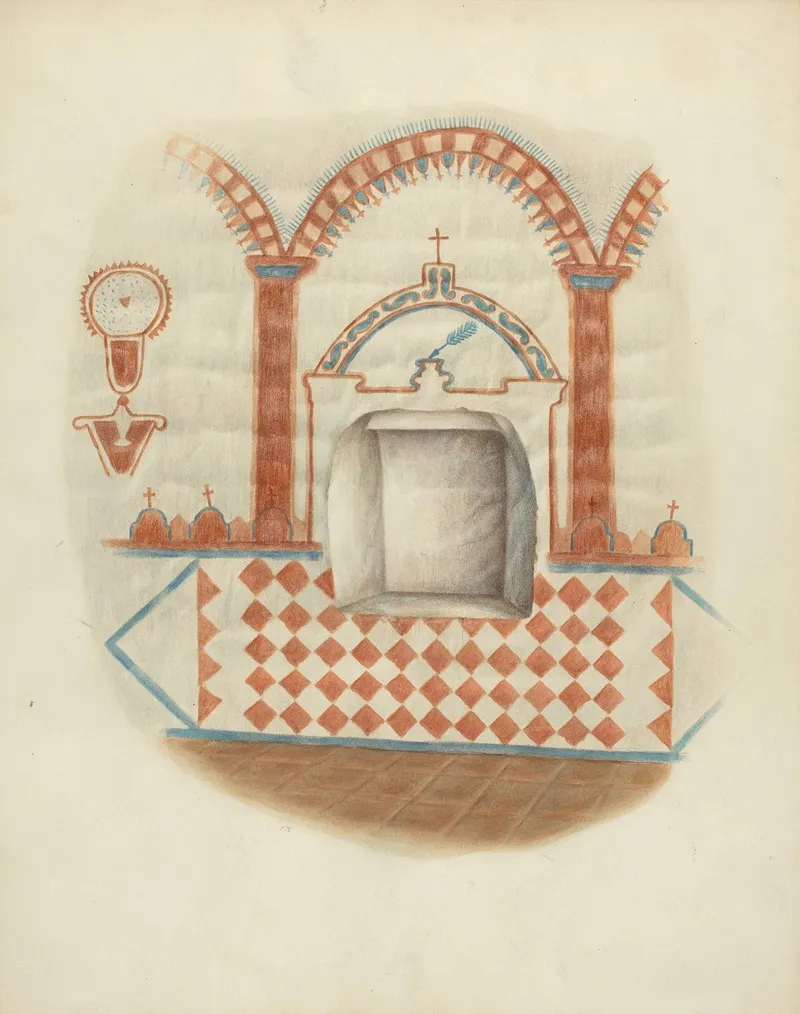 Wall Painting And Niche Restoration Drawing by George E. Rhone - Canvas Print