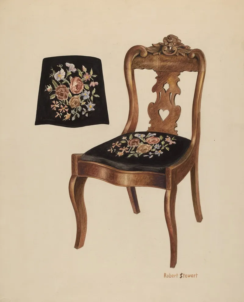 Walnut Carved Back Chair by Robert Stewart - Canvas Print