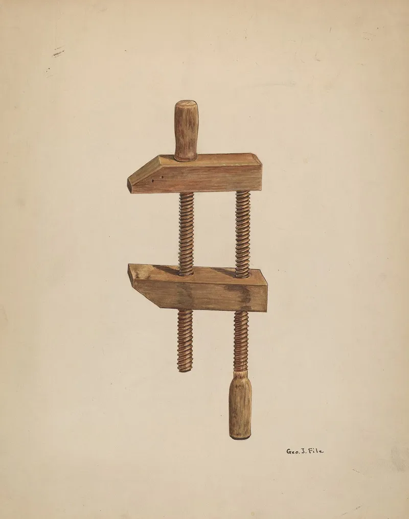 Walnut Screw Clamp by George File - Canvas Print