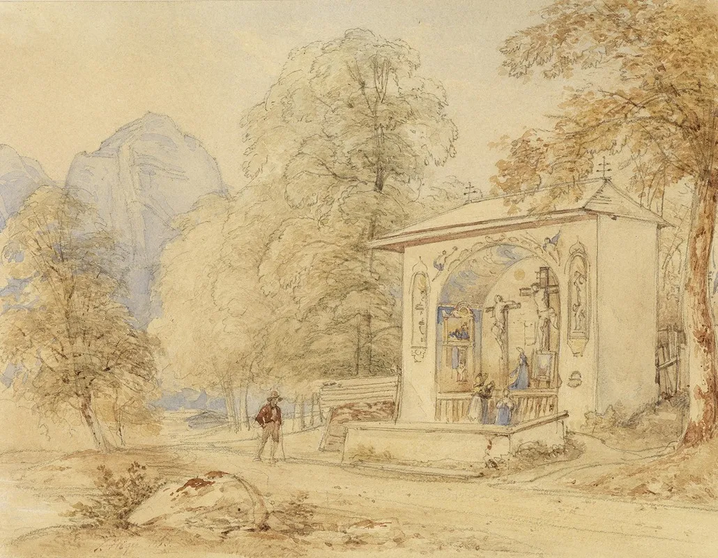 Wanderer Und Golgothakapelle by Josef Höger - Canvas Print