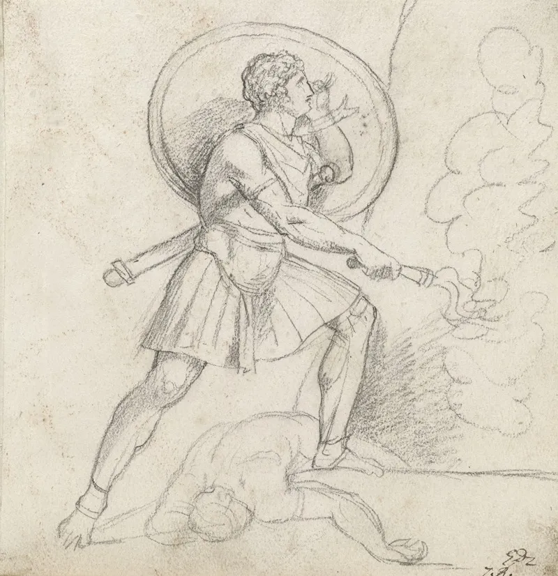 Warrior With A Shield And Torch