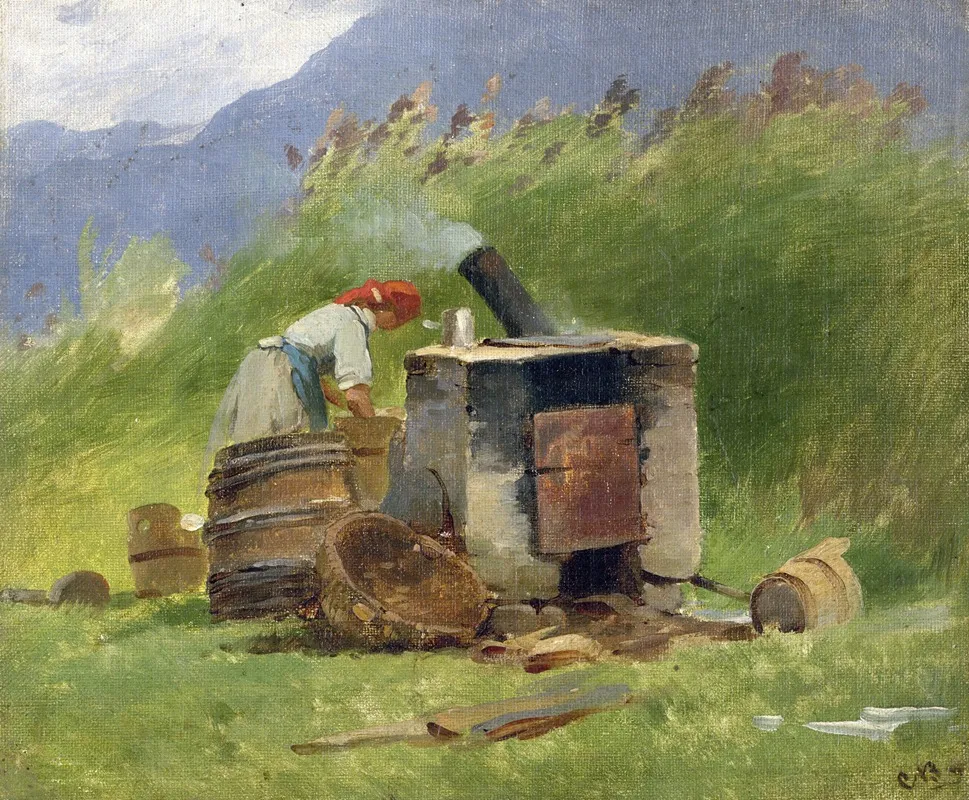 Waschkessel Im Freien by Carl Bolze - Canvas Print