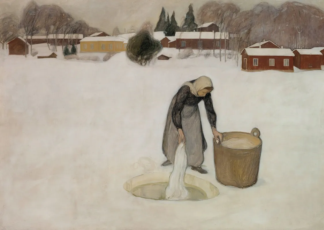 Washing On The Ice by Pekka Halonen - Canvas Print