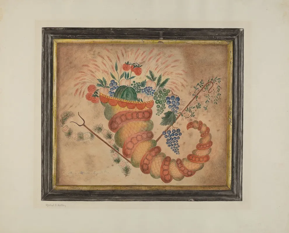 Watercolor Cornucopia Of Fruit by Mabel S. Kelton - Canvas Print