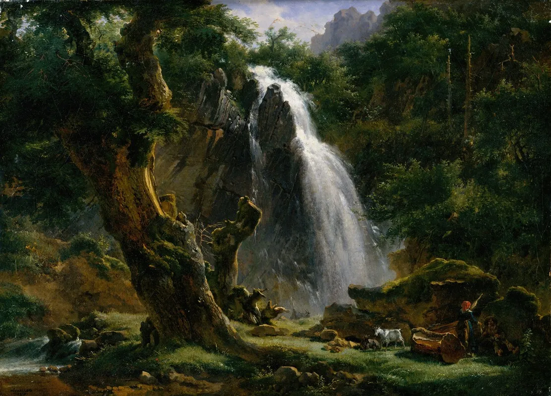 Waterfall At Mont Dore by Achille Etna Michallon - Canvas Print