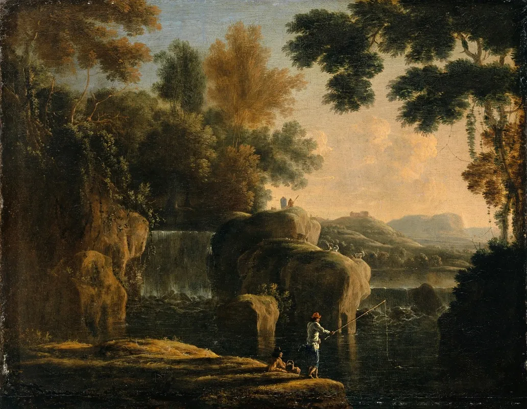 Waterfall With Fishermen