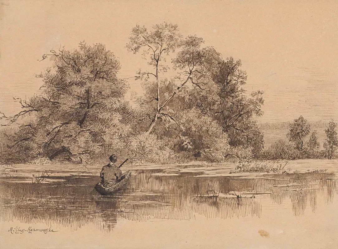 Waterside Landscape With A Man In A Boat