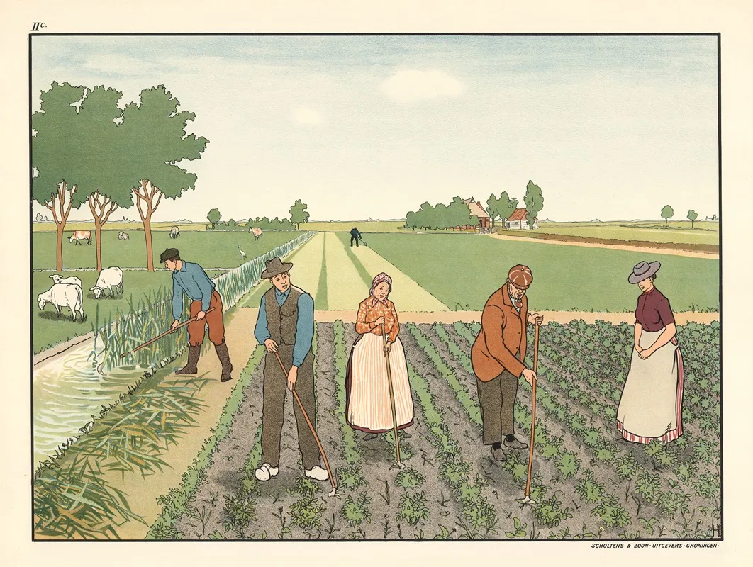 Weeding The Field by Lith. J. Beerta - Canvas Print