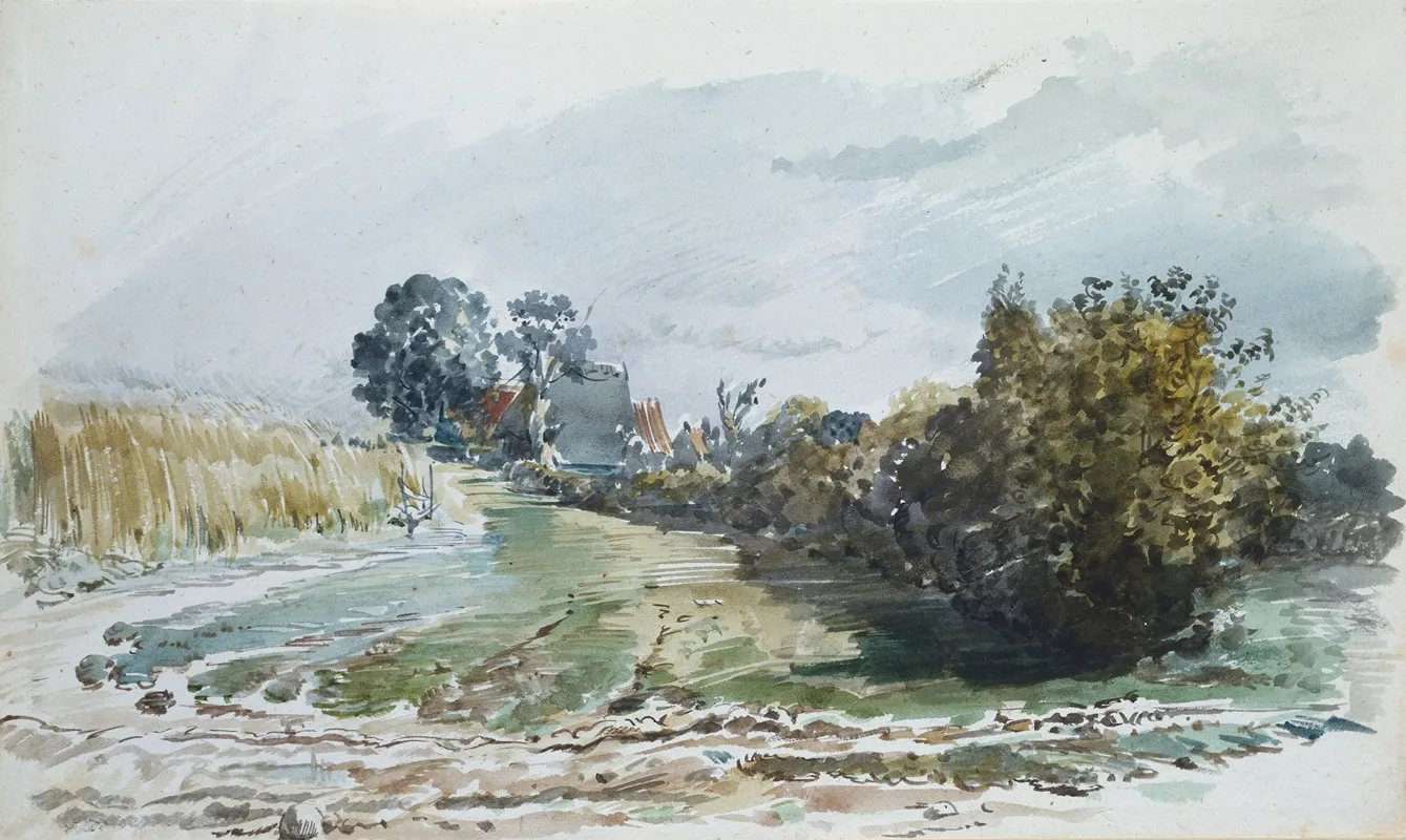 Weg Zwischen Kornfeld Und Strauchern Mit Katen Im Hintergrund