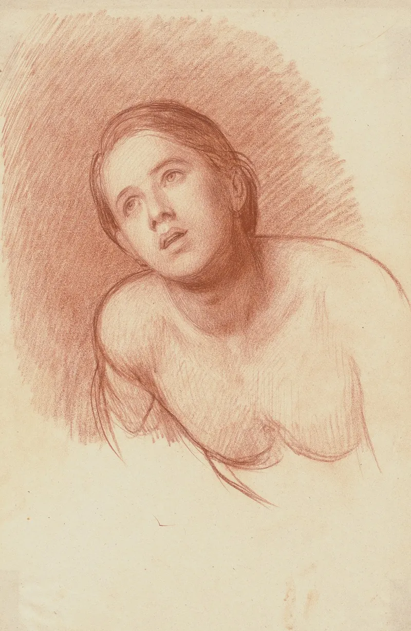 Weiblicher Halbakt Aufwarts Blickend