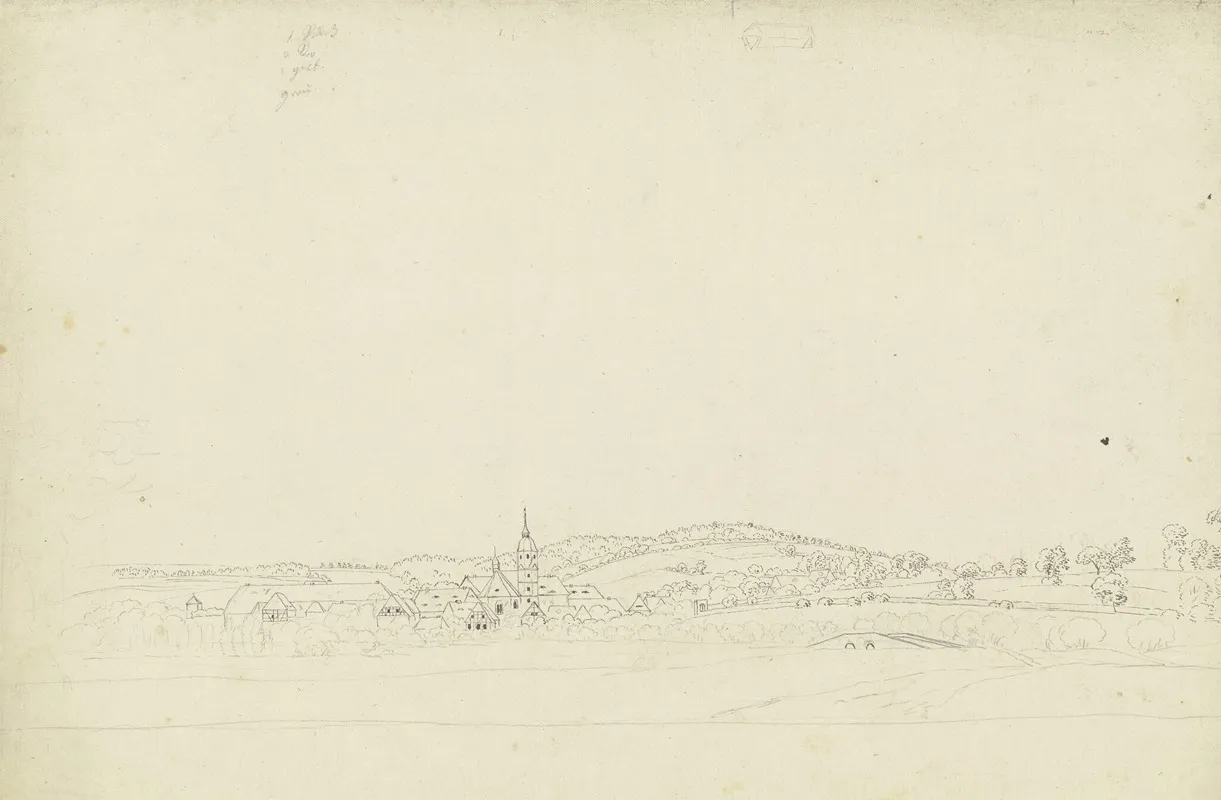 Weite Landschaft Mit Dorf Und Brucke