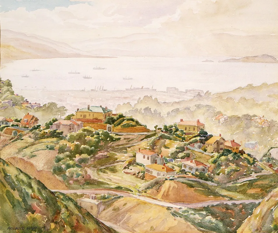 Wellington Harbour From Karori by Roland Hipkins - Canvas Print