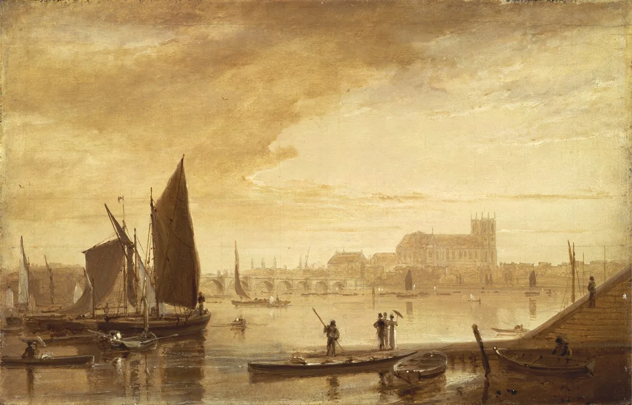 Westminster Bridge And Abbey by William Daniell - Canvas Print