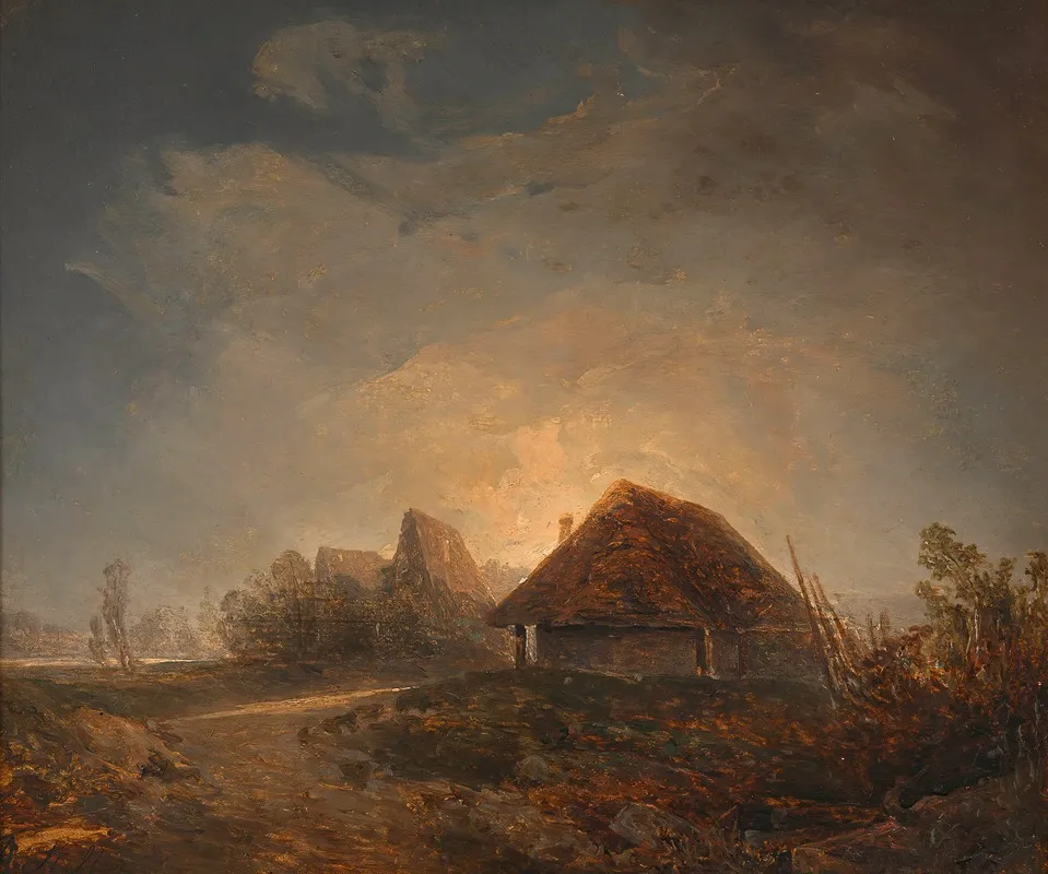 Westungarische Landschaft Mit Hutten Und Aufgehendem Mond