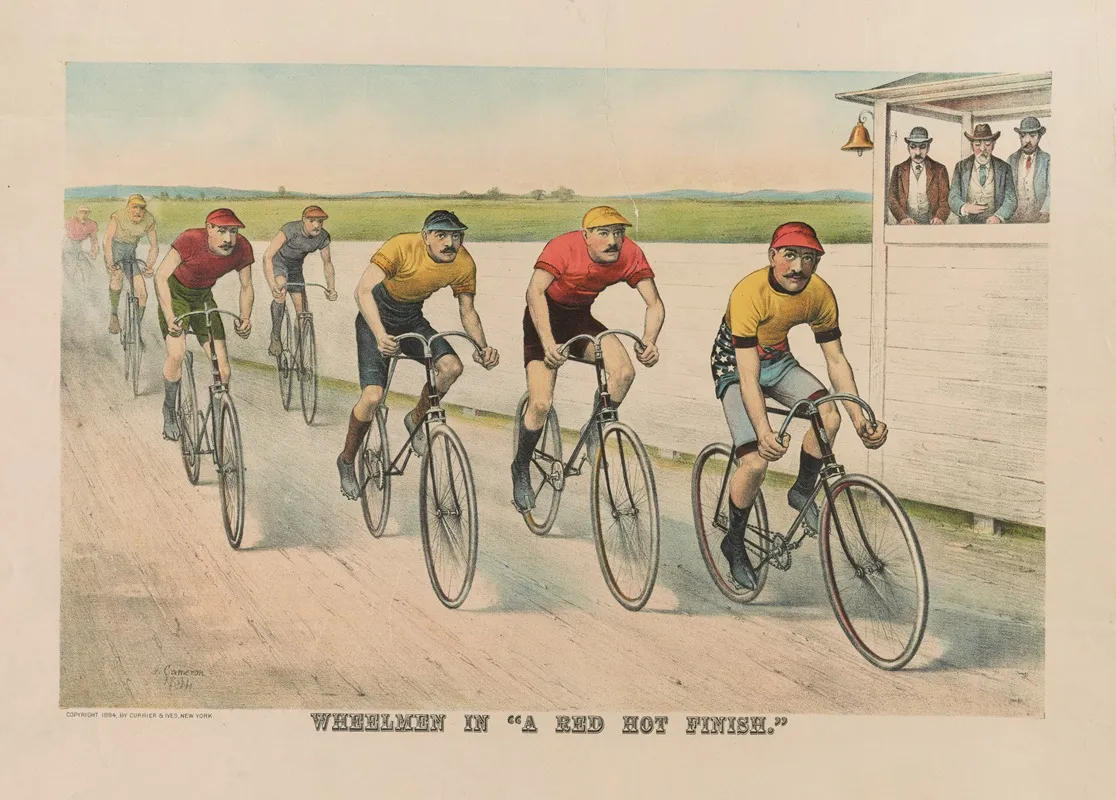 Wheelmen In A Red Hot Finish by John Cameron - Canvas Print